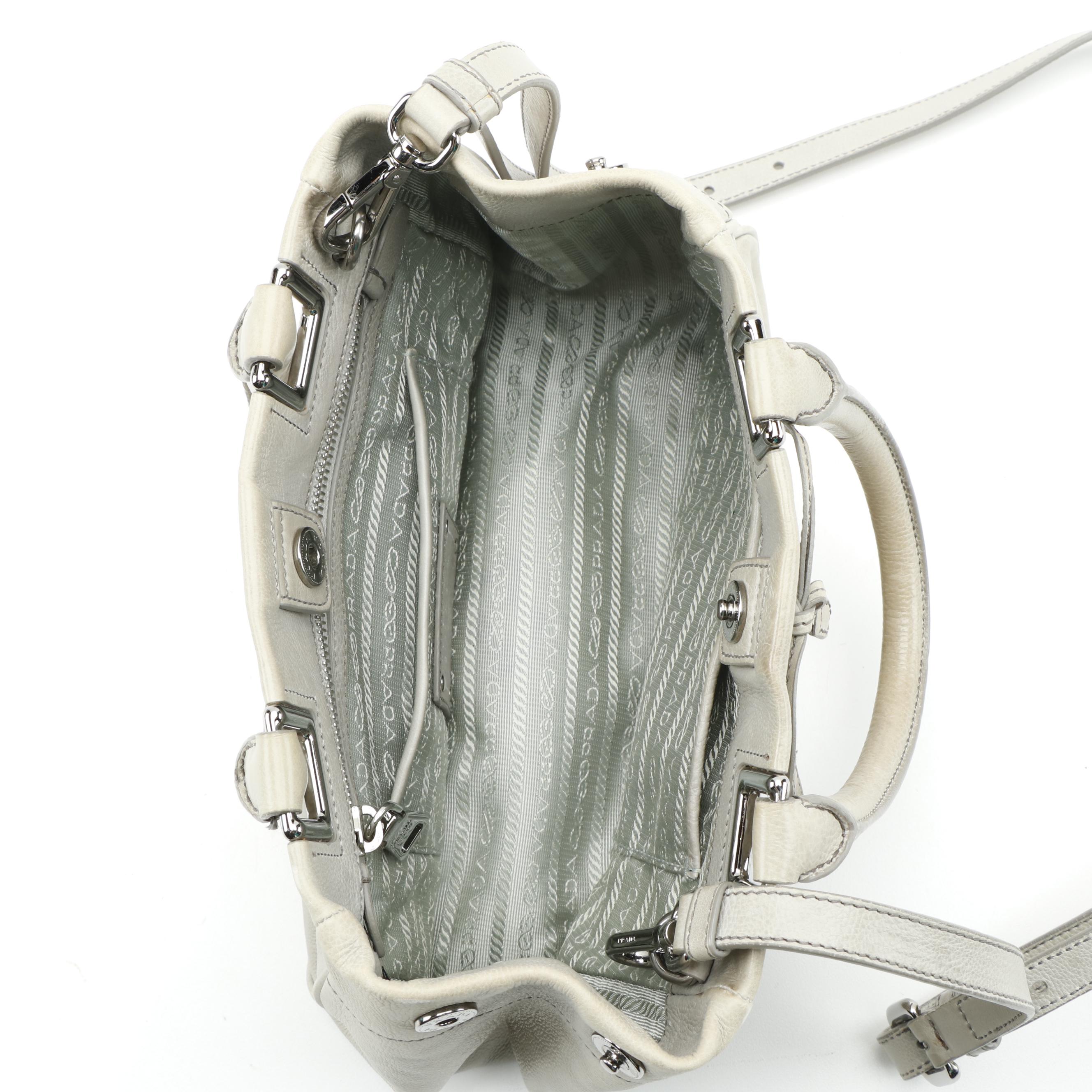 Prada Gray Leather Two-Way Top Handle Bag