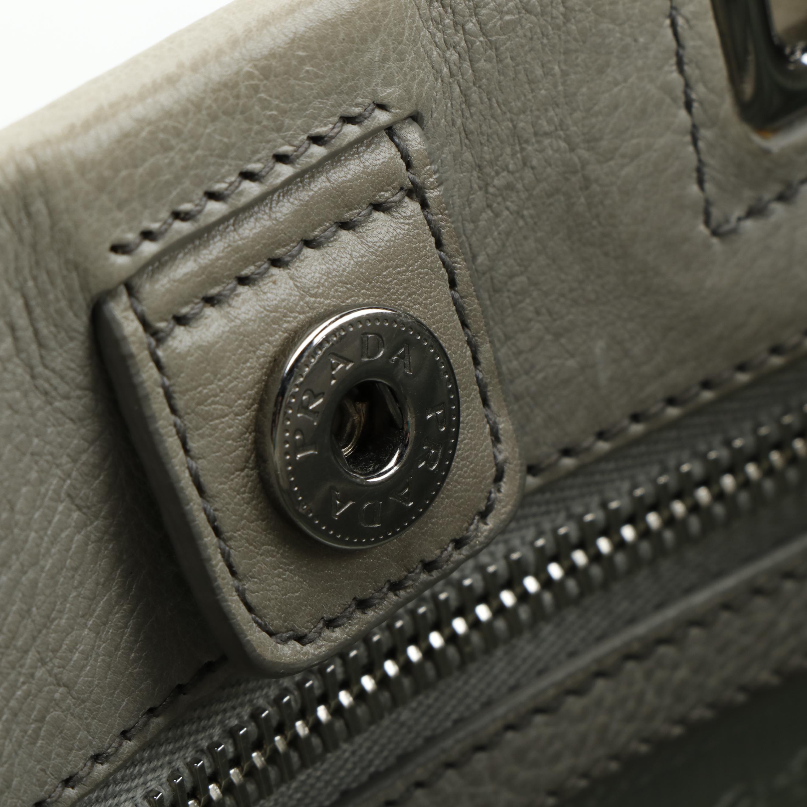 Prada Gray Leather Two-Way Top Handle Bag