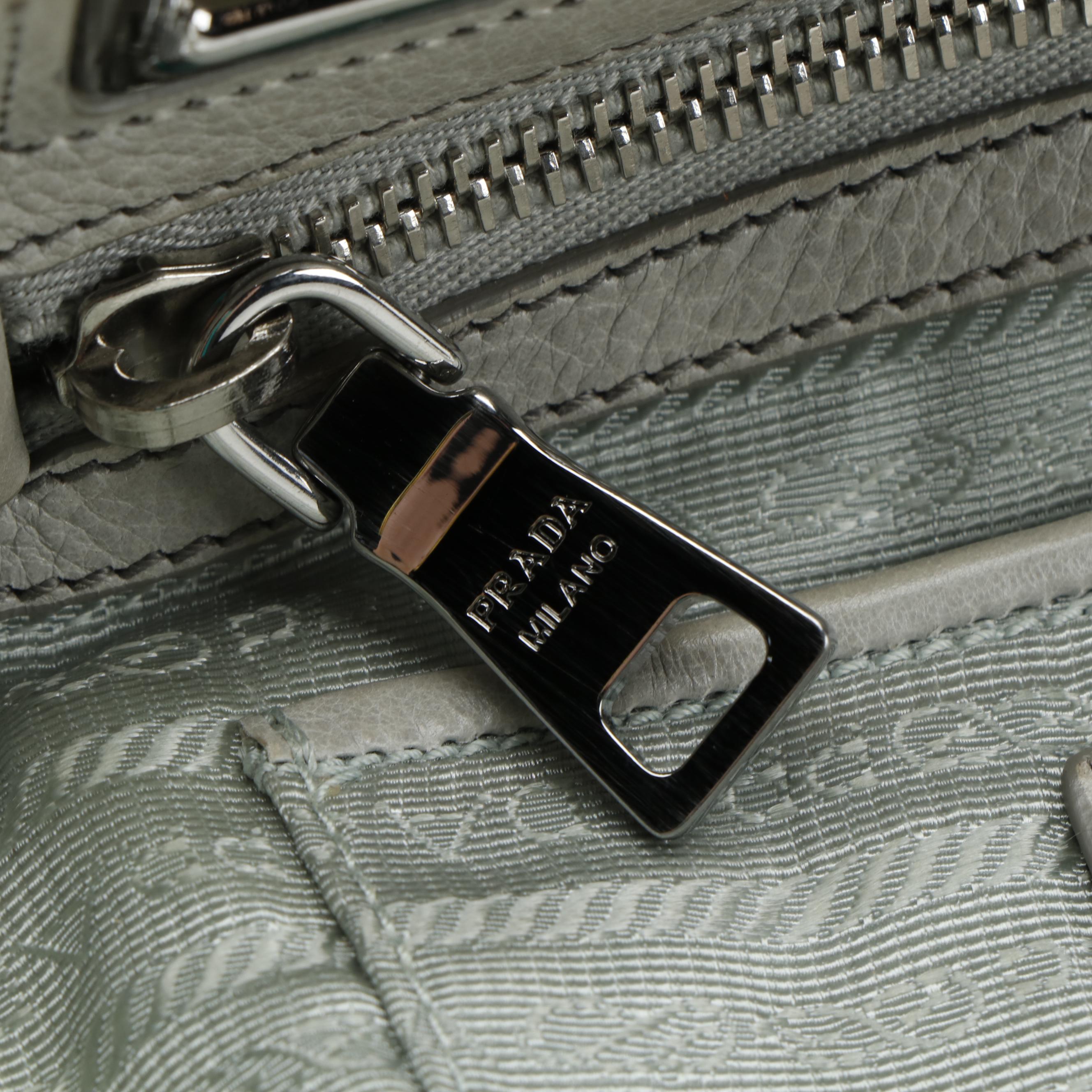 Prada Gray Leather Two-Way Top Handle Bag