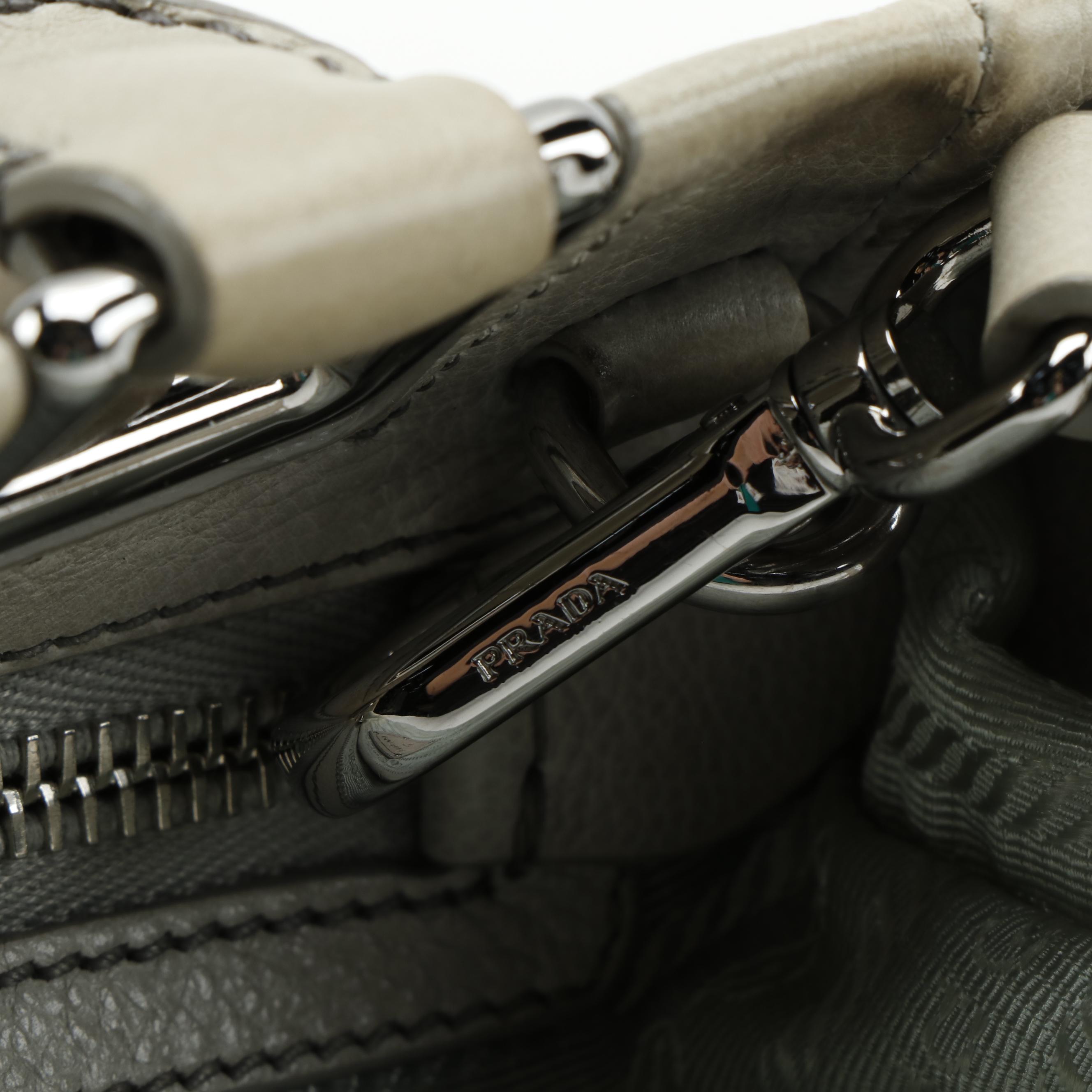 Prada Gray Leather Two-Way Top Handle Bag