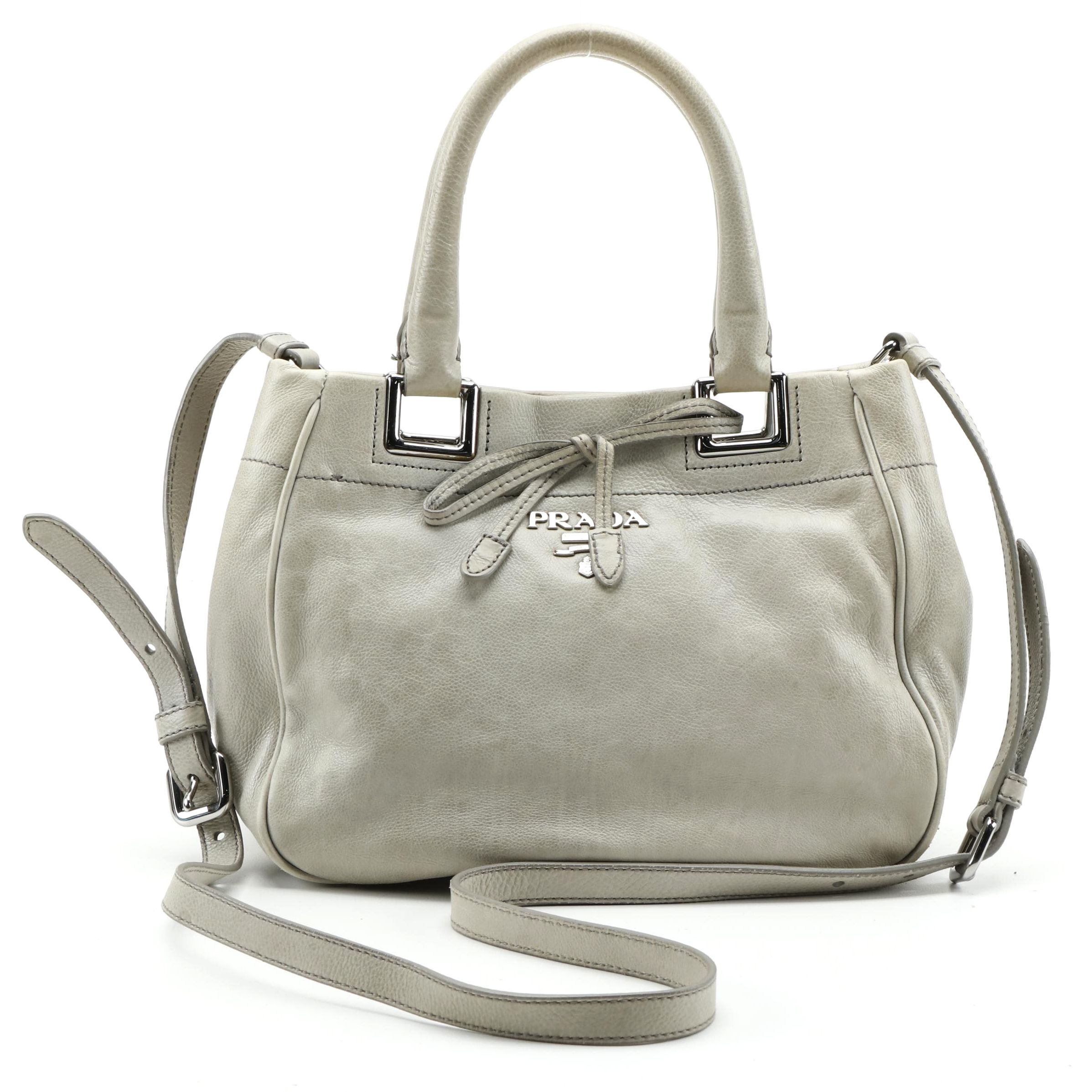 Prada Gray Leather Two-Way Top Handle Bag