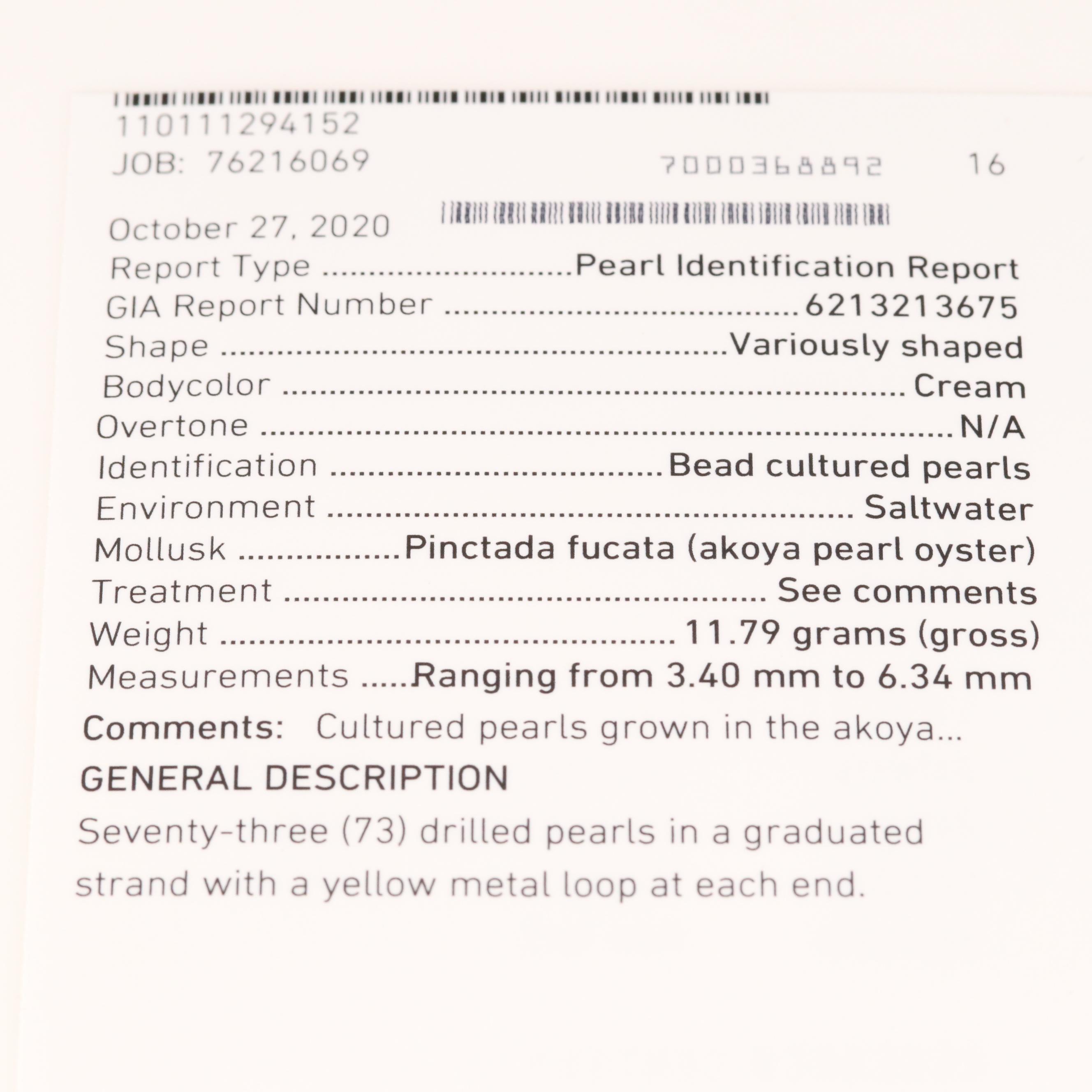 Vintage Graduated Akoya Pearl Necklace with 14K Clasp and GIA Report