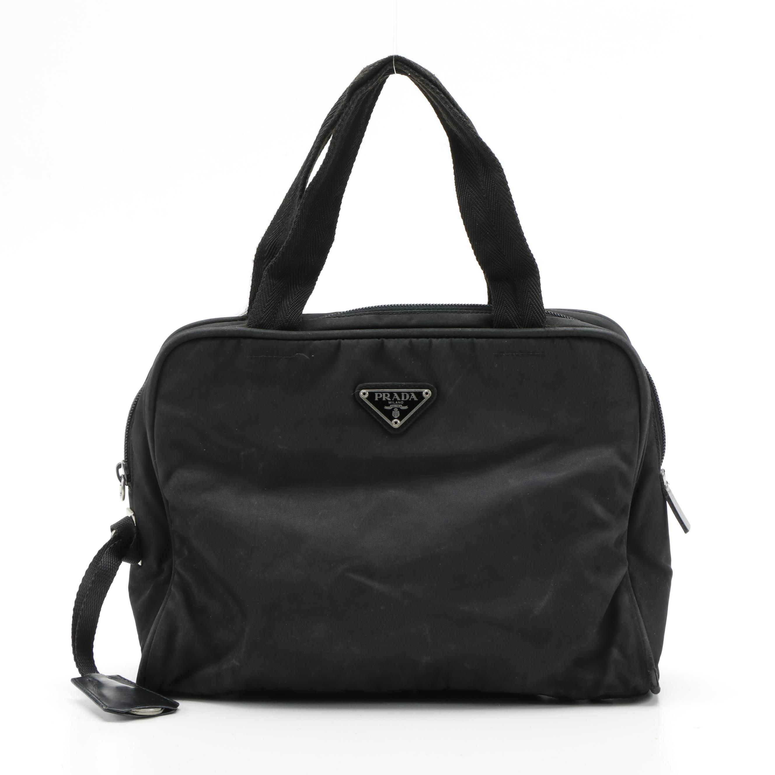 Prada Top Handle Bag in Black Tessuto Nylon with Grosgrain Handles