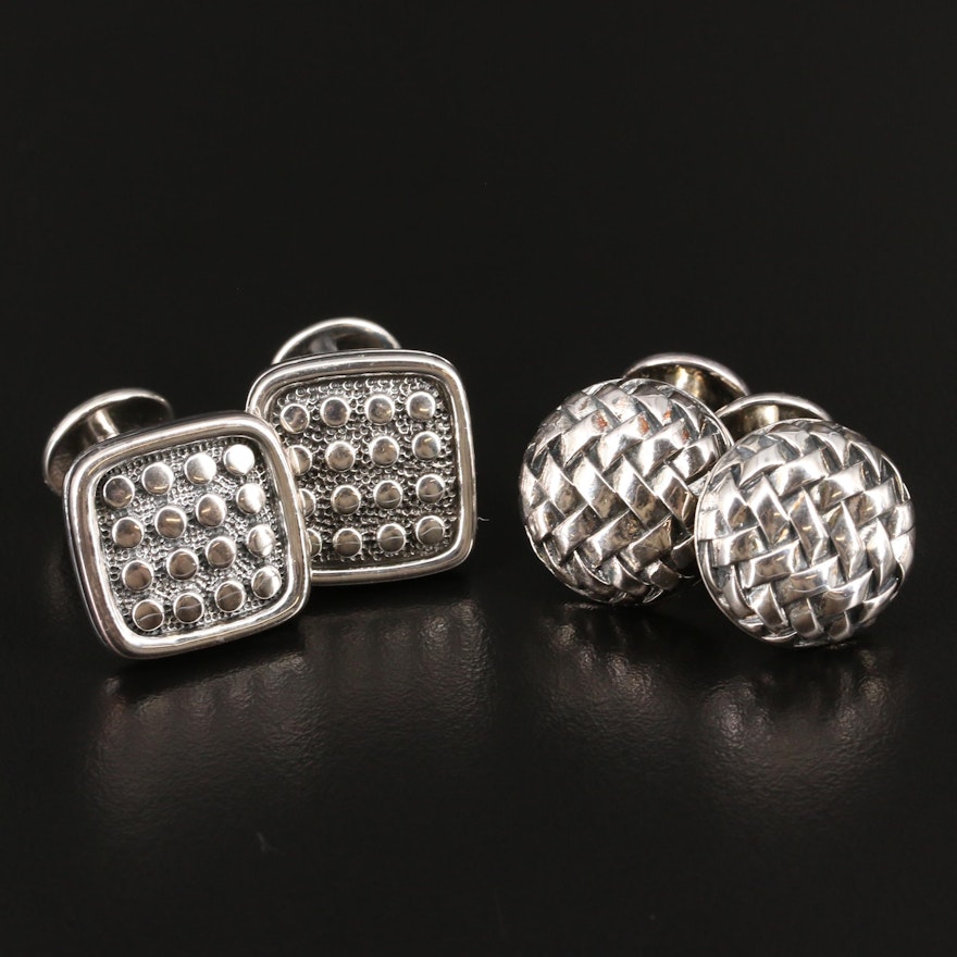 Scott Kay Sterling Silver Cufflinks Featuring Square and Woven Designs