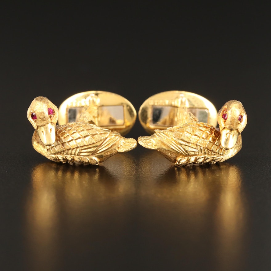 Vintage 18K Ruby Duck Cufflinks