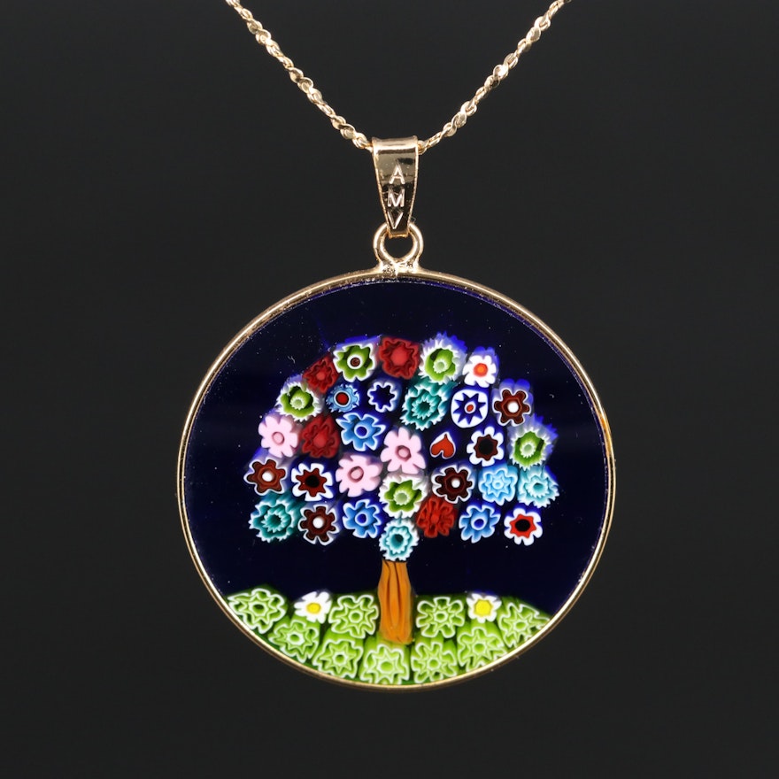 Sterling Silver Millefiori Glass Pendant Necklace