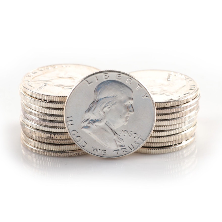 Twenty Uncirculated Franklin Silver Half Dollars, 1960