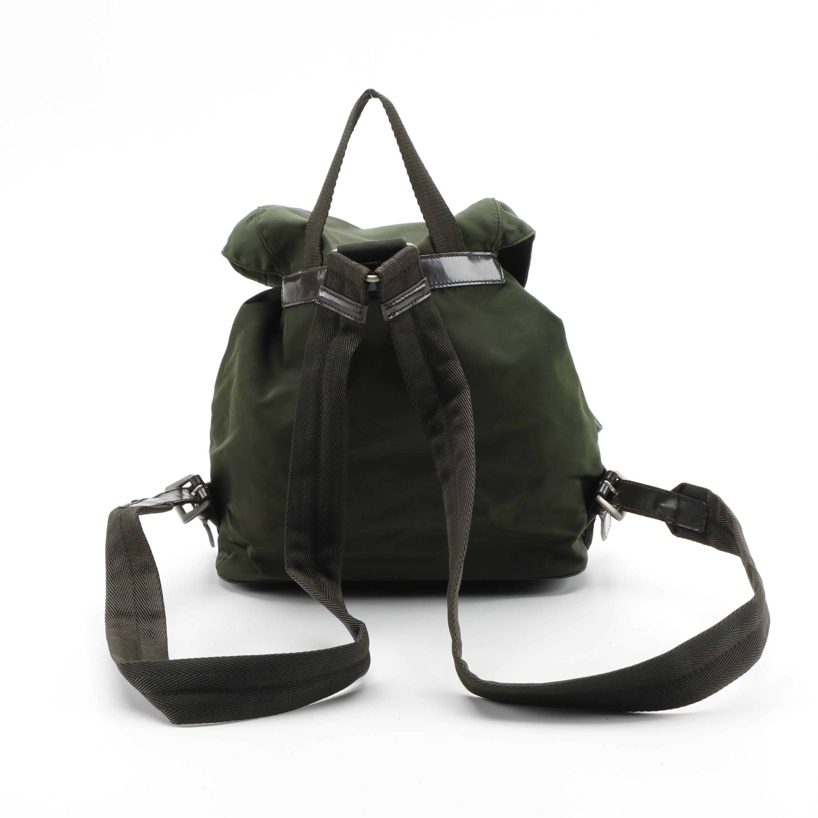 Prada Backpack in Dark Green Tessuto Nylon with Canvas Straps