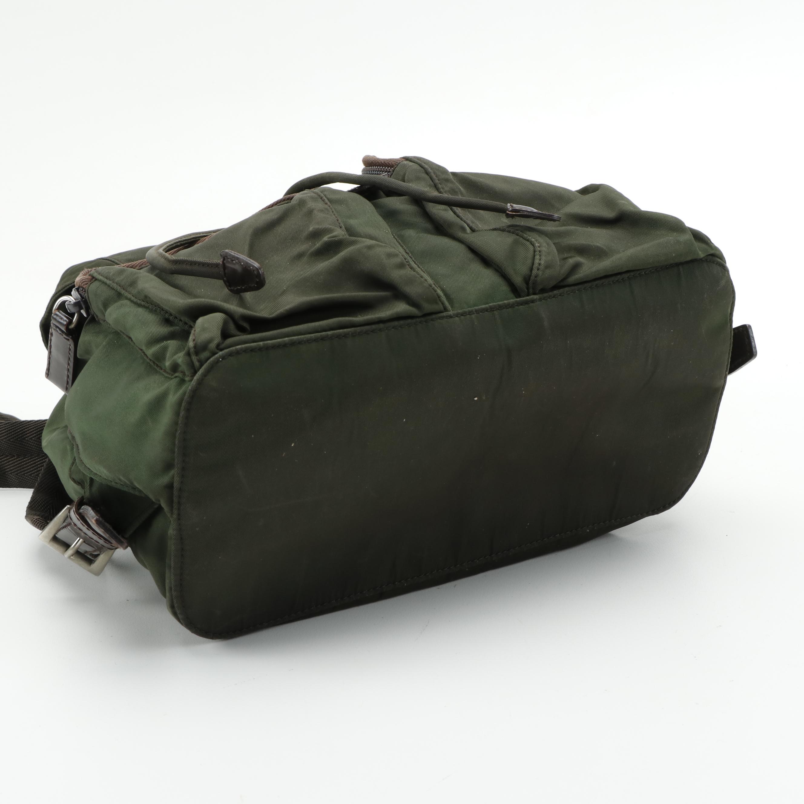 Prada Backpack in Dark Green Tessuto Nylon with Canvas Straps