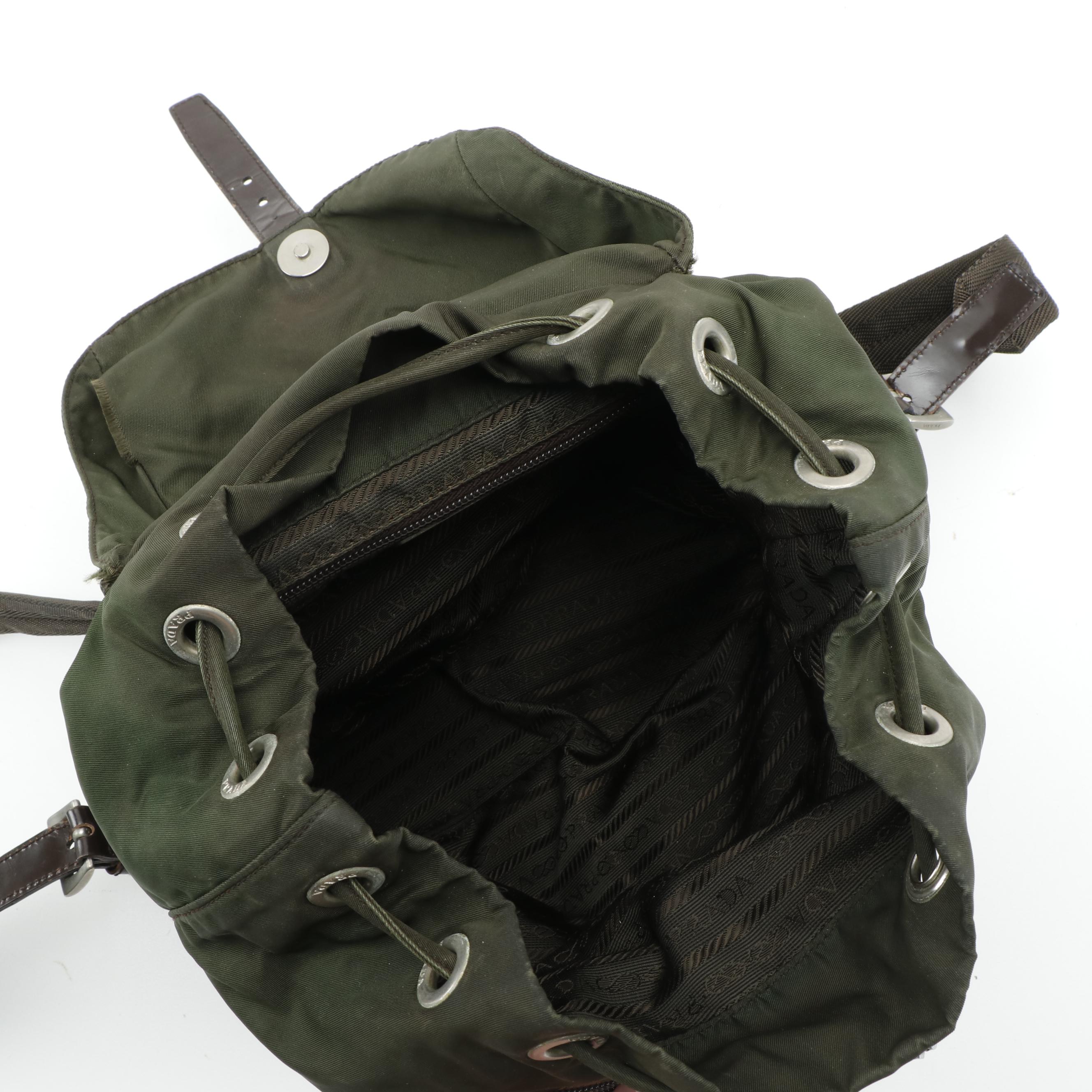Prada Backpack in Dark Green Tessuto Nylon with Canvas Straps