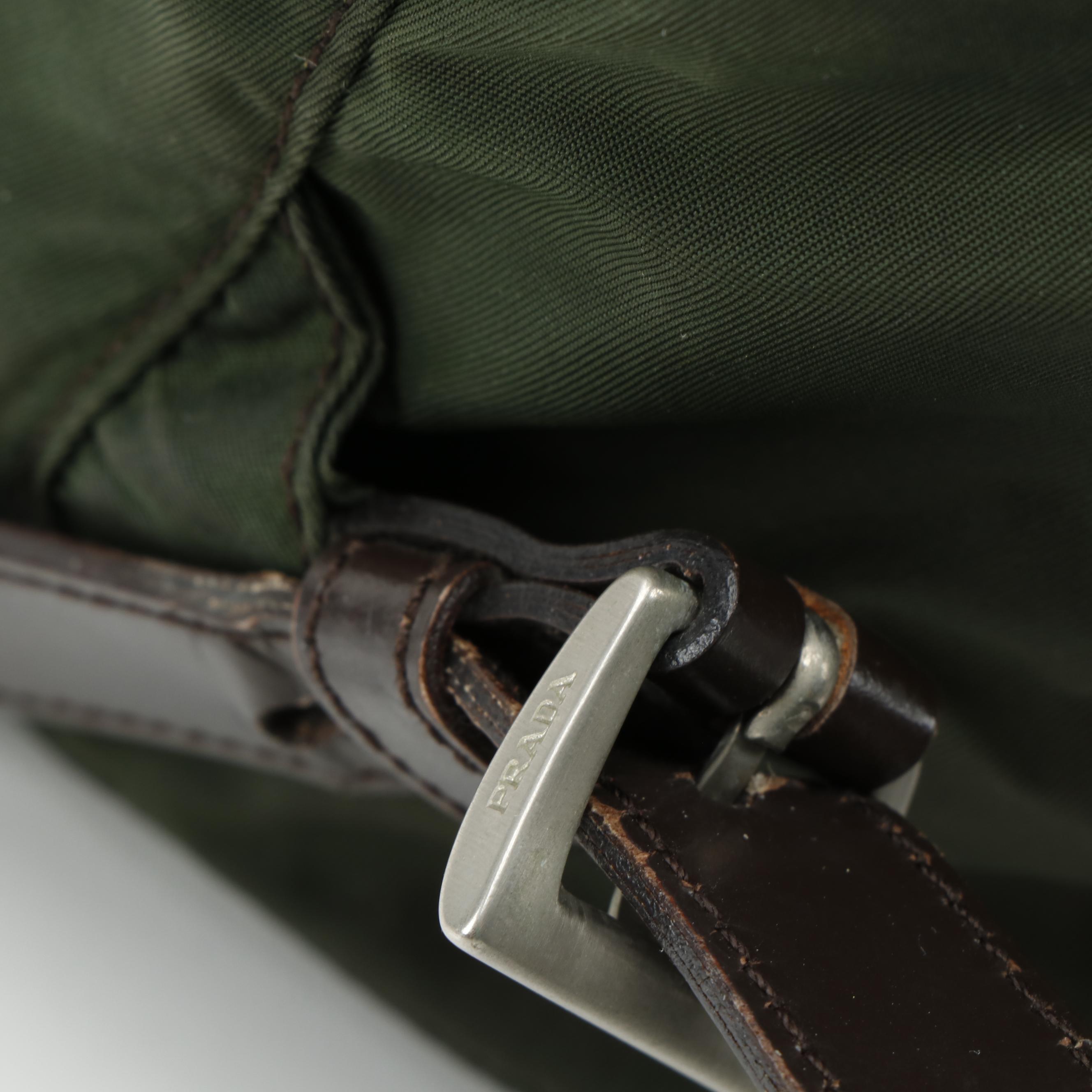 Prada Backpack in Dark Green Tessuto Nylon with Canvas Straps