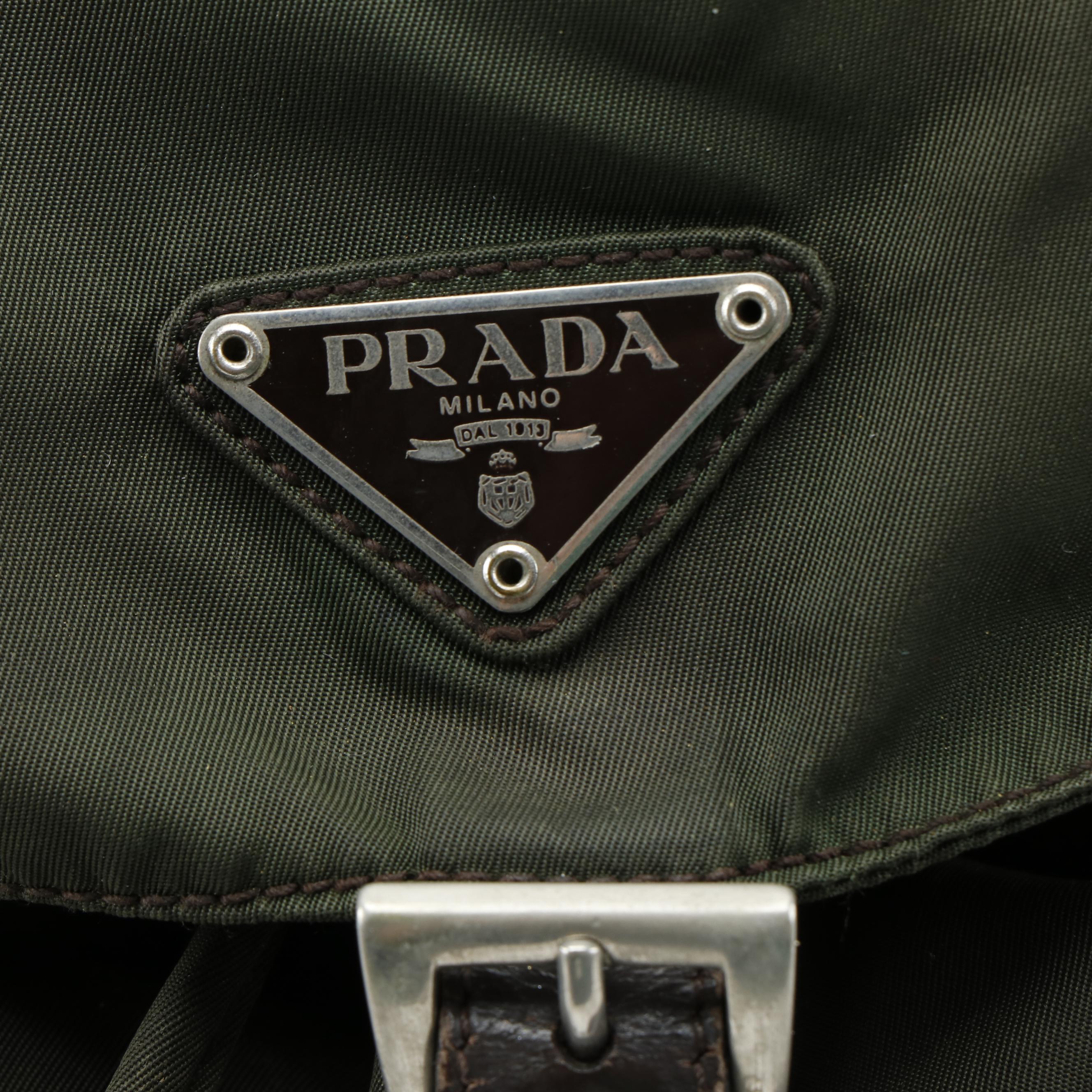 Prada Backpack in Dark Green Tessuto Nylon with Canvas Straps