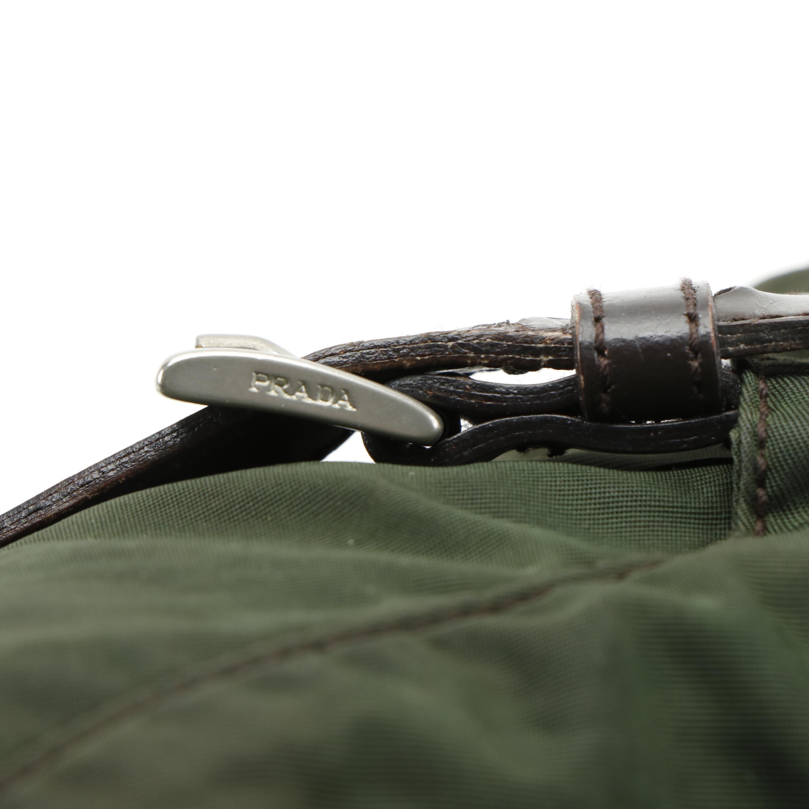 Prada Backpack in Dark Green Tessuto Nylon with Canvas Straps