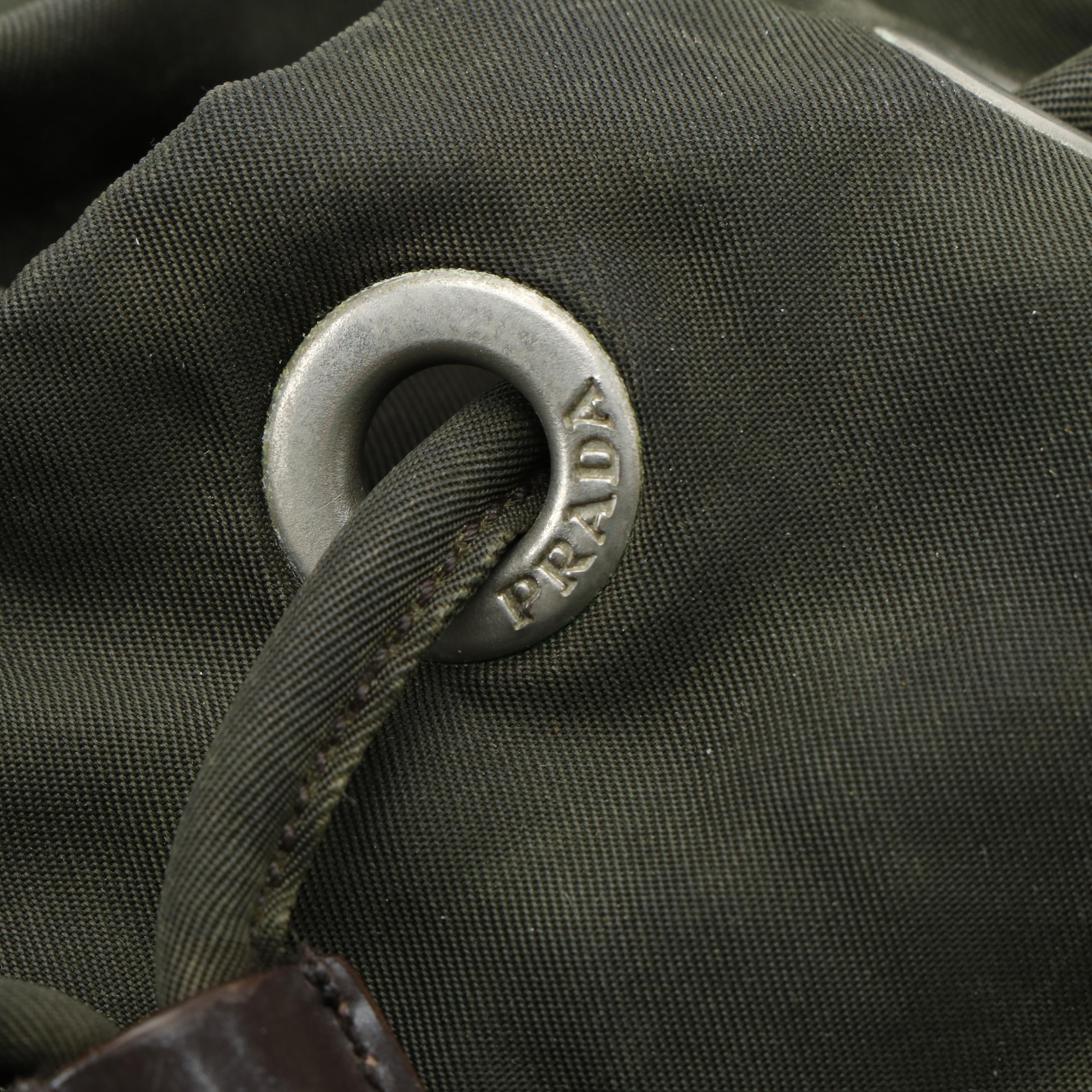 Prada Backpack in Dark Green Tessuto Nylon with Canvas Straps