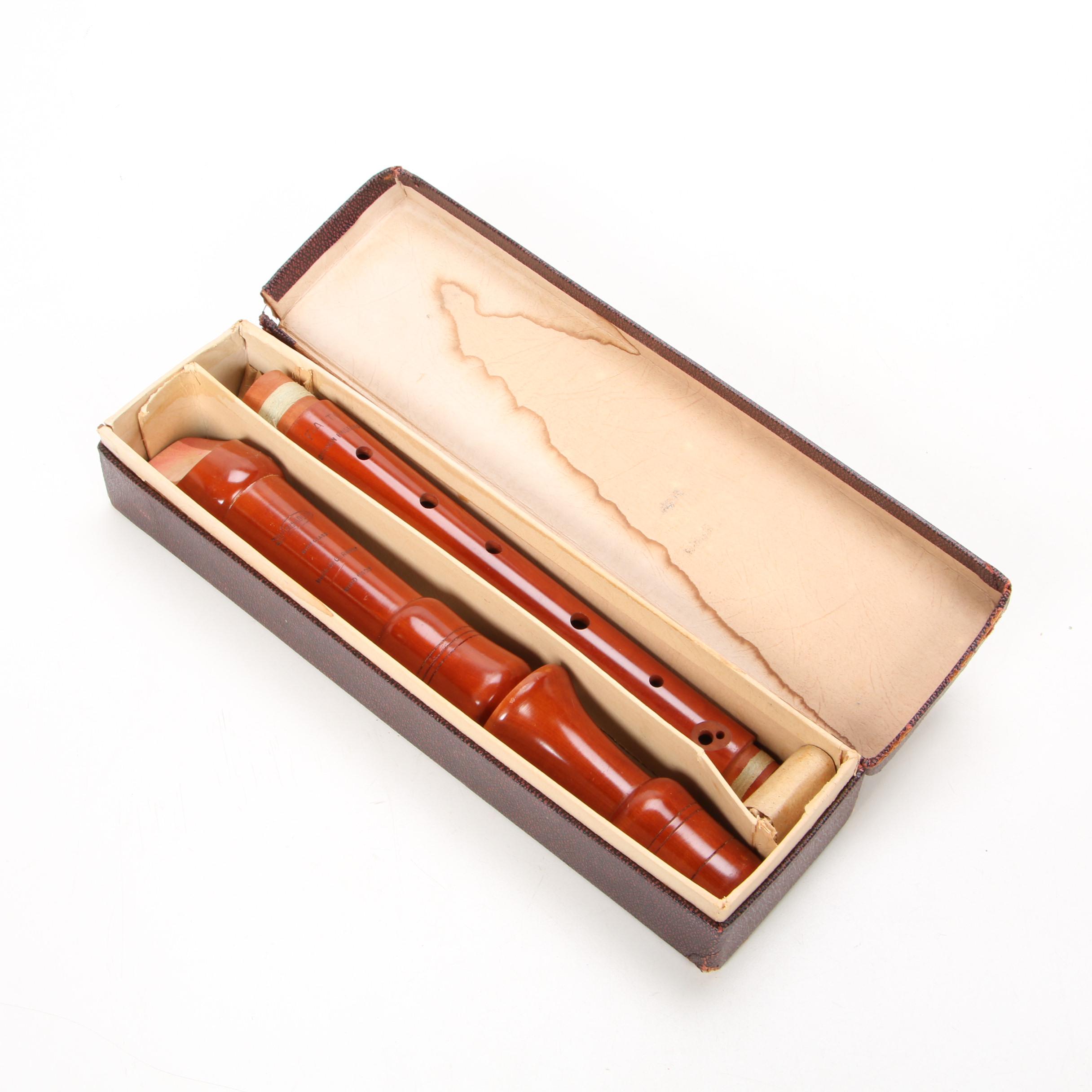 Johannes Adler German Handcrafted Pearwood Recorder, F-Alto, Mid 20th Century