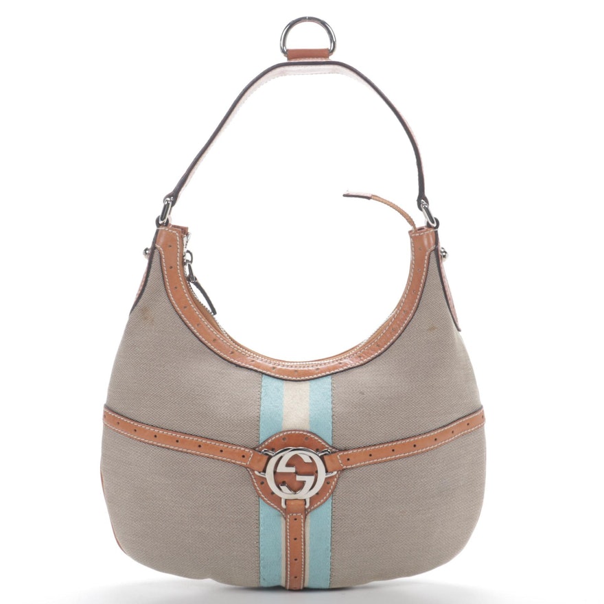 Gucci Reins Webstripe Canvas and Leather Hobo Bag