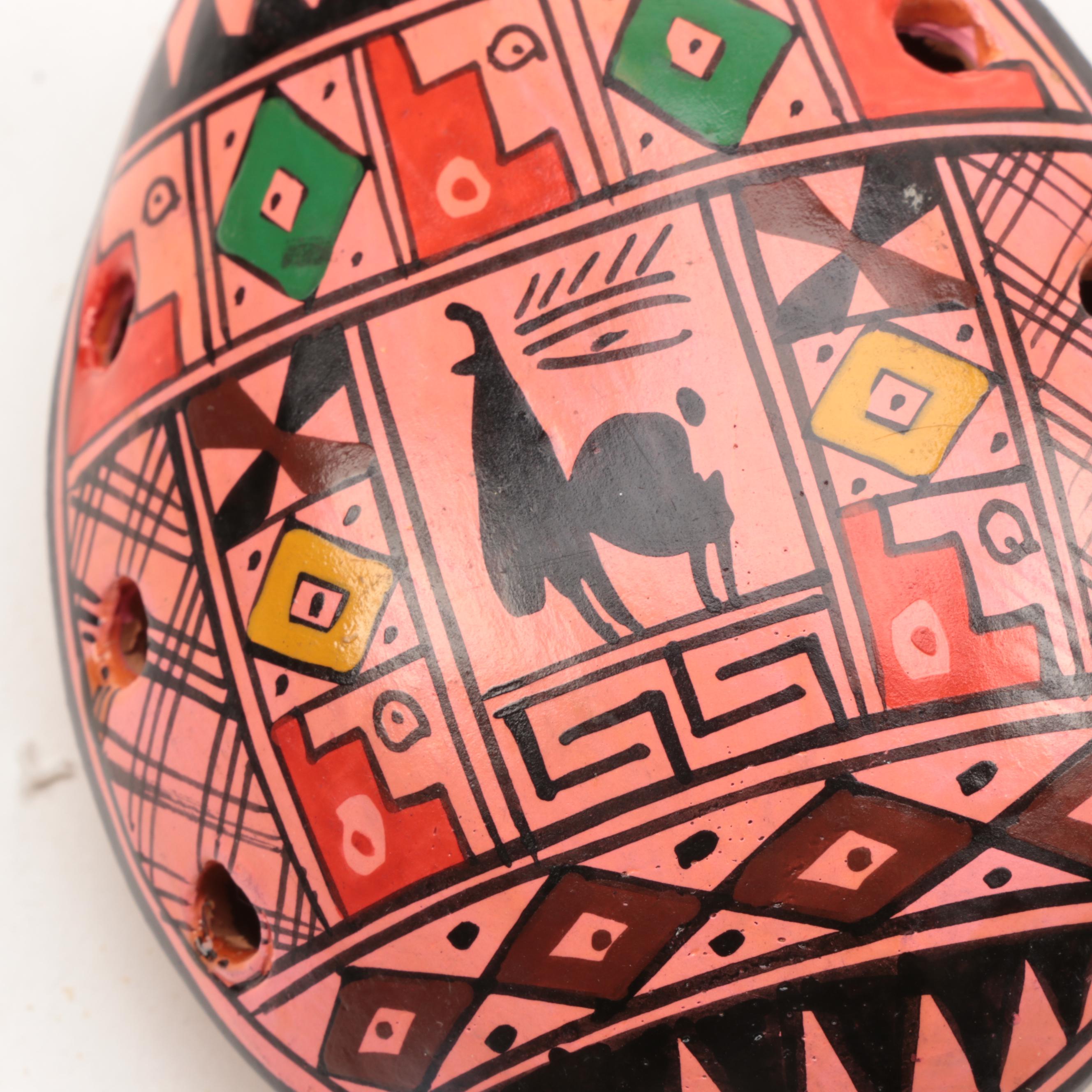 Peruvian Polychrome Clay Ocarina