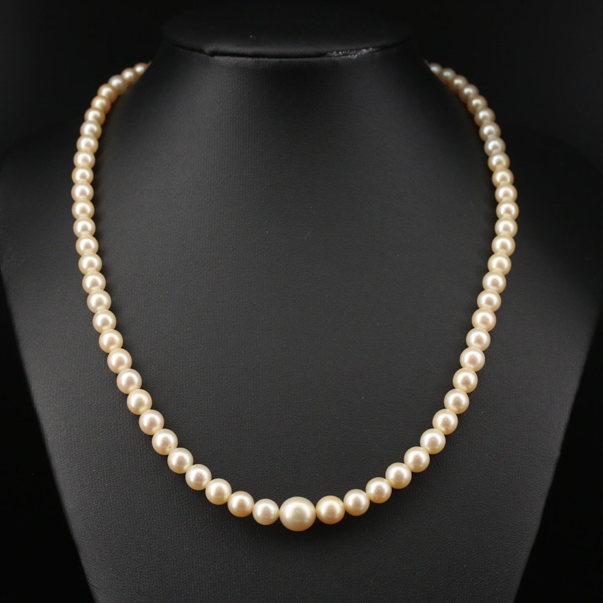 Strand of Graduated Pearls with 14K Diamond Clasp