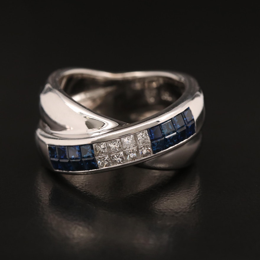 18K Sapphire and Diamond Crossover Ring