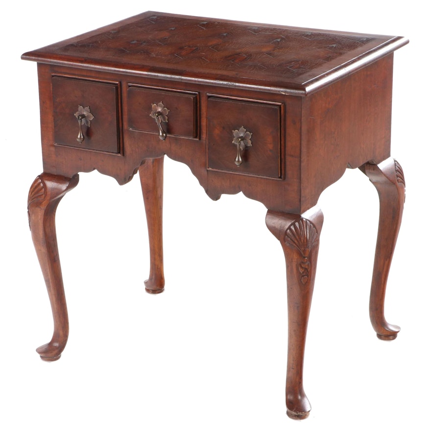 Lillian August Queen Anne Style Mahogany and Oyster Veneer Side Table