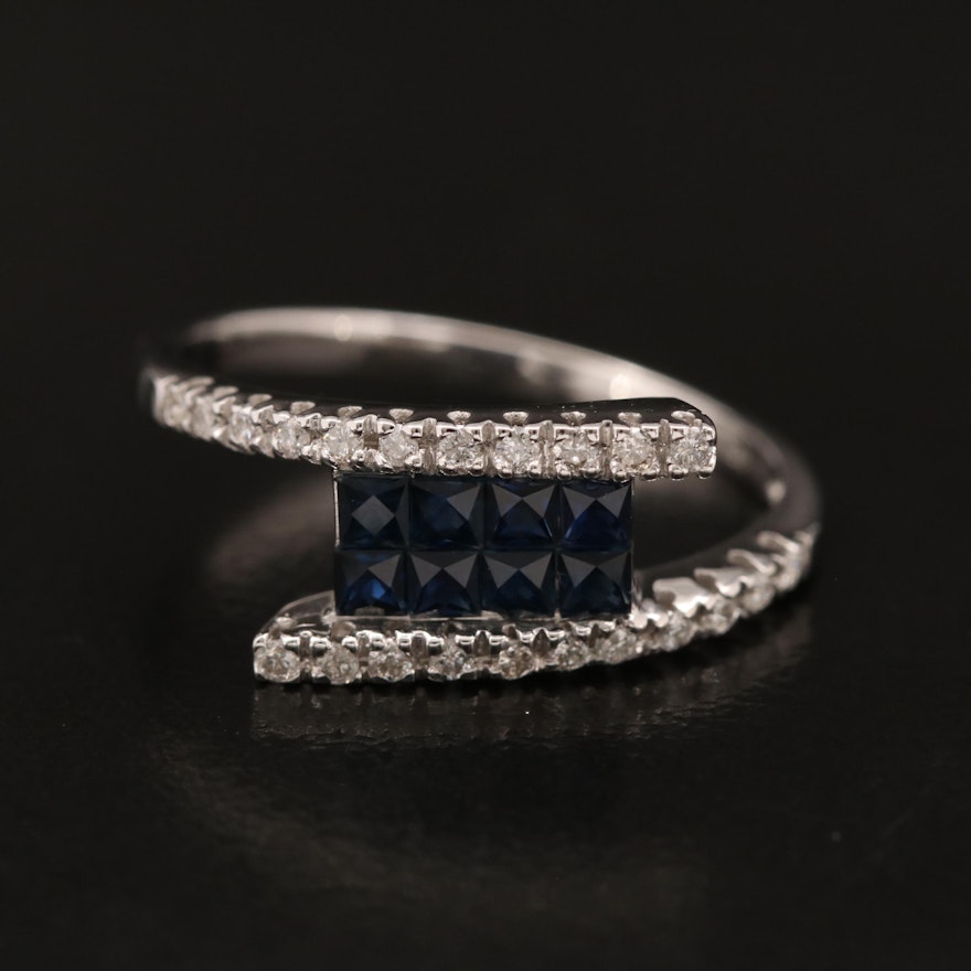 18K Invisible Set Sapphire and Diamond Bypass Ring