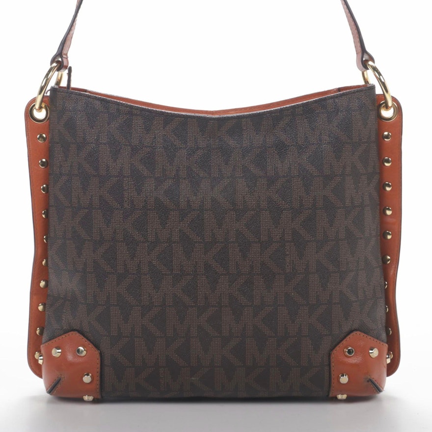 MICHAEL Michael Kors Studded Shoulder Bag in Monogram Canvas and Leather