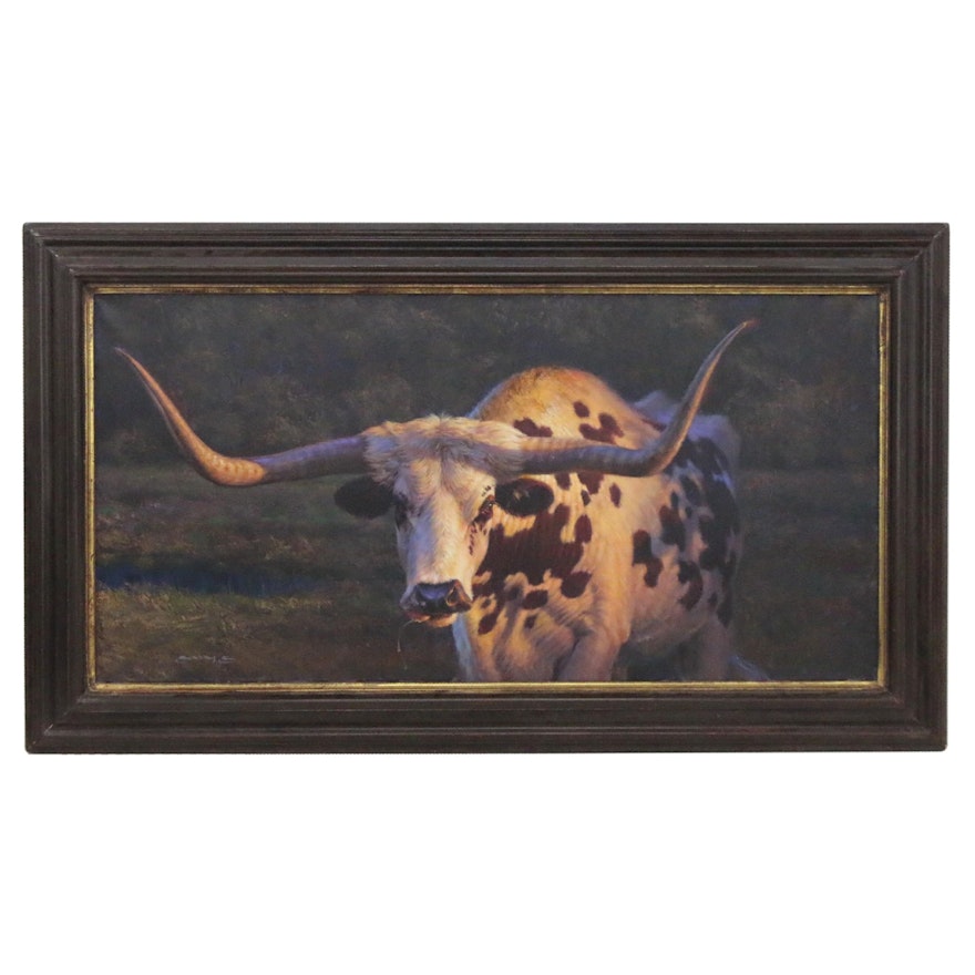 William Suys Oil Painting "Golden Light Longhorn," 2017