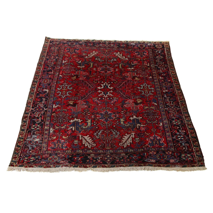 7'3 x 9'0 Hand-Knotted Persian Heriz Rug, 1930s