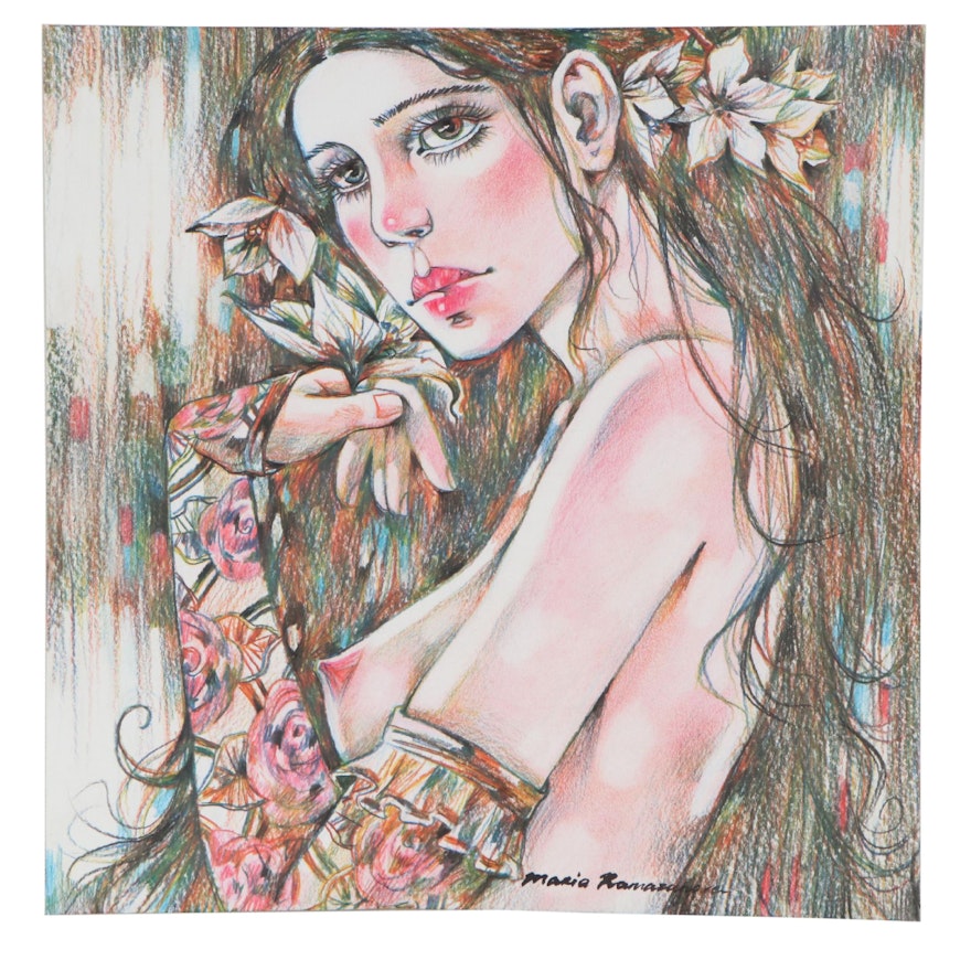 Maria Ramazanova Female Nude Colored Pencil Drawing