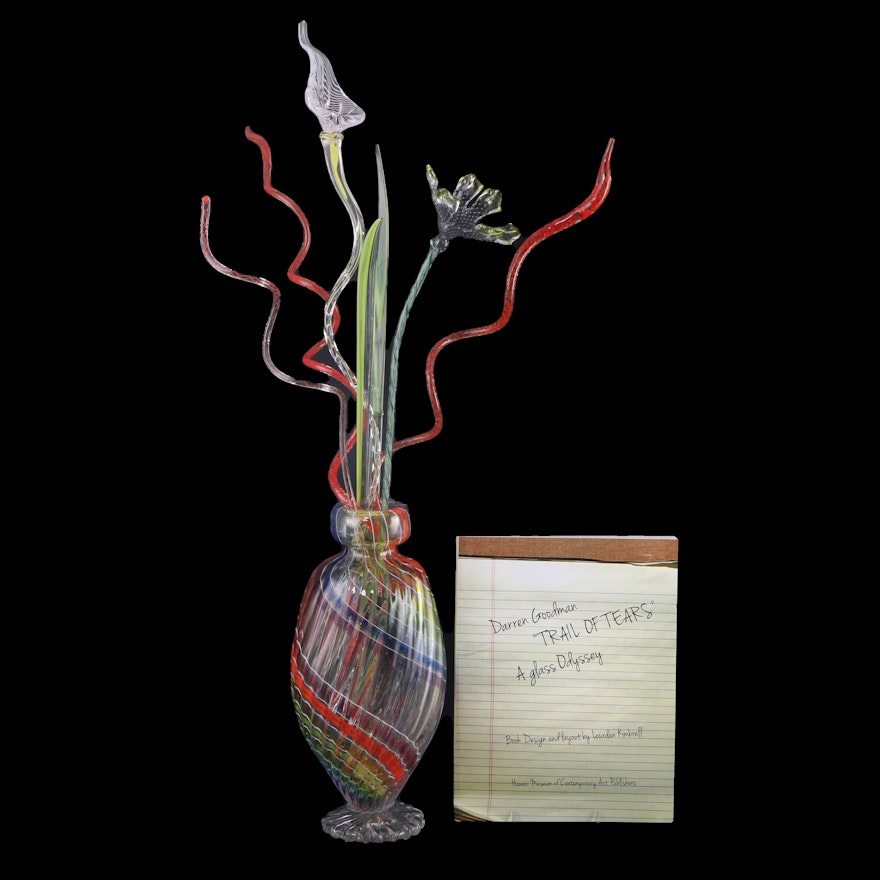 Darren Goodman Hand-Blown Reticello Glass Vase with Flowers, 2020