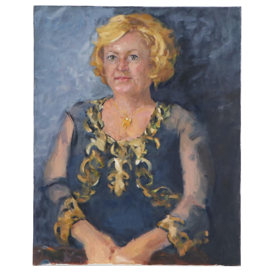 Charles Vance Brand Oil Portrait in Blue and Gold, 21st Century