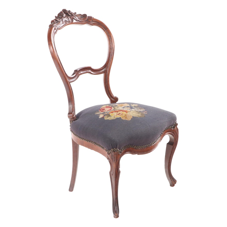 Rococo Revival Walnut and Needlepoint Side Chair, Third Quarter 19th Century