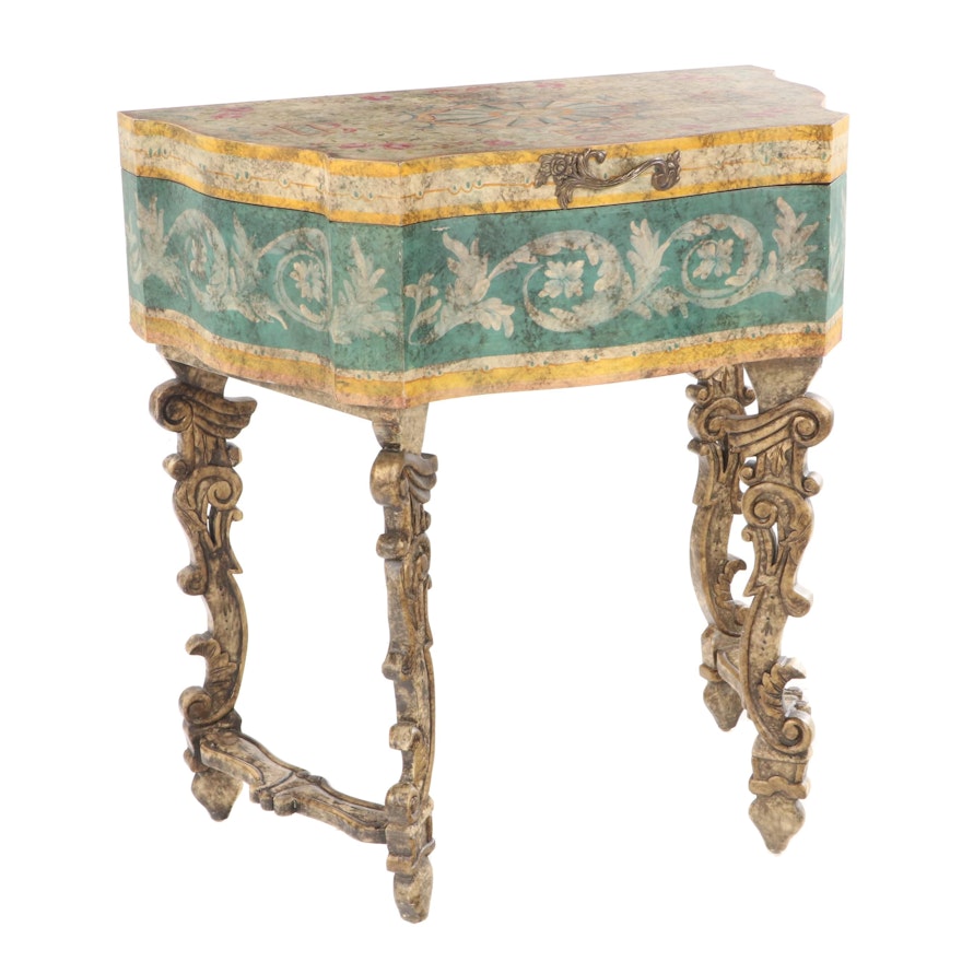 Baroque Style Polychrome-Decorated and Parcel-Gilt Chest-on-Stand