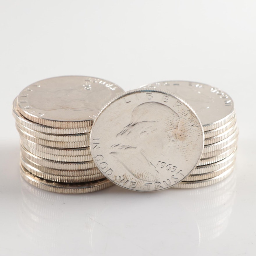Twenty 1963-D Uncirculated Franklin Silver Half Dollars