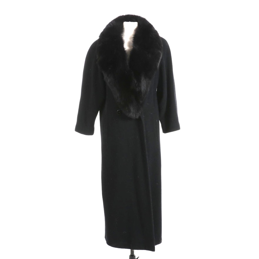 Regency Cashmere Blend Coat in Black with Fox Fur Collar