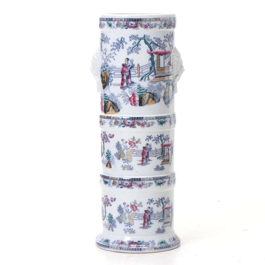 Chinoiserie Umbrella Stand with Hand-Painted Accents, Antique