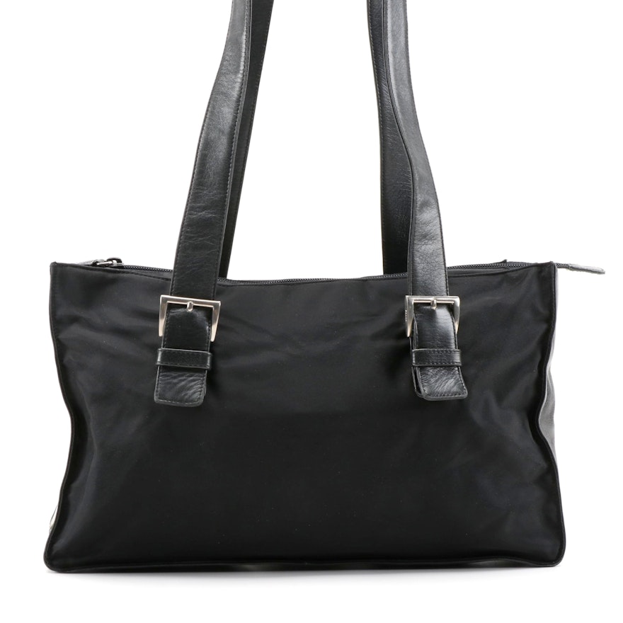 Prada Black Nylon and Leather Buckle Bag