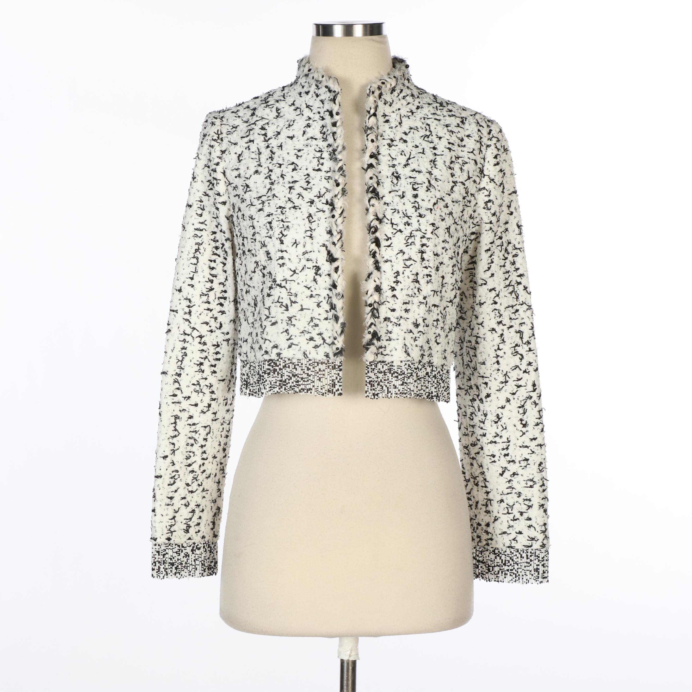 Oscar de la Renta Red Eel Skin Asymmetrical Coat and Beaded Tweed Cropped Jacket