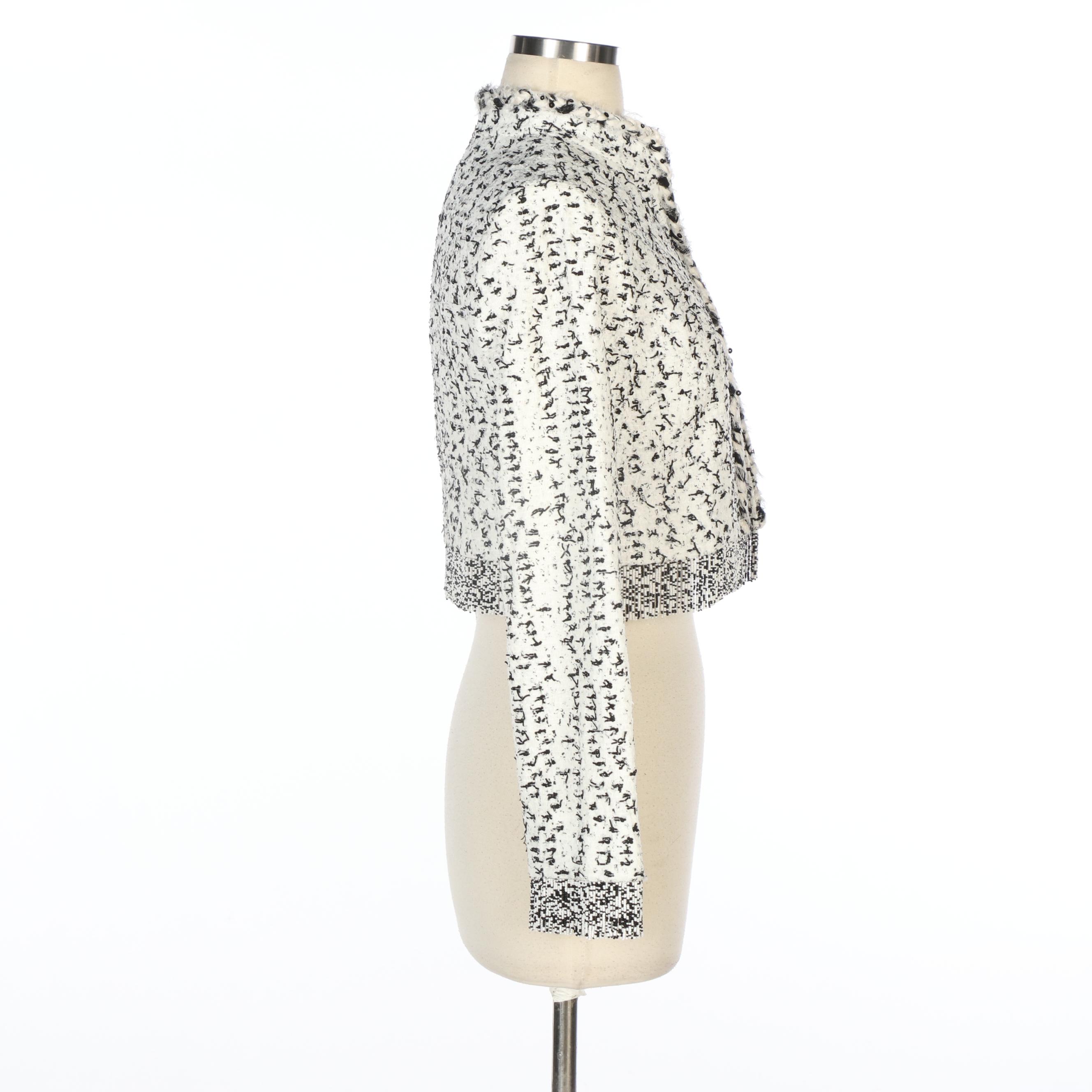 Oscar de la Renta Red Eel Skin Asymmetrical Coat and Beaded Tweed Cropped Jacket