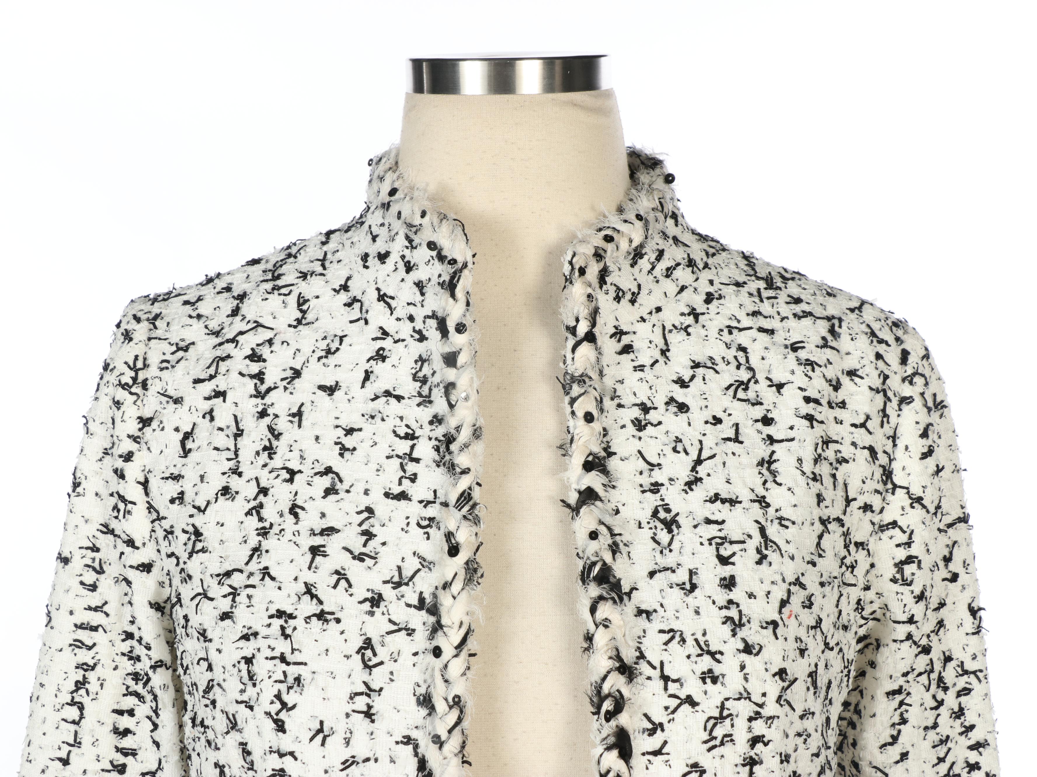 Oscar de la Renta Red Eel Skin Asymmetrical Coat and Beaded Tweed Cropped Jacket