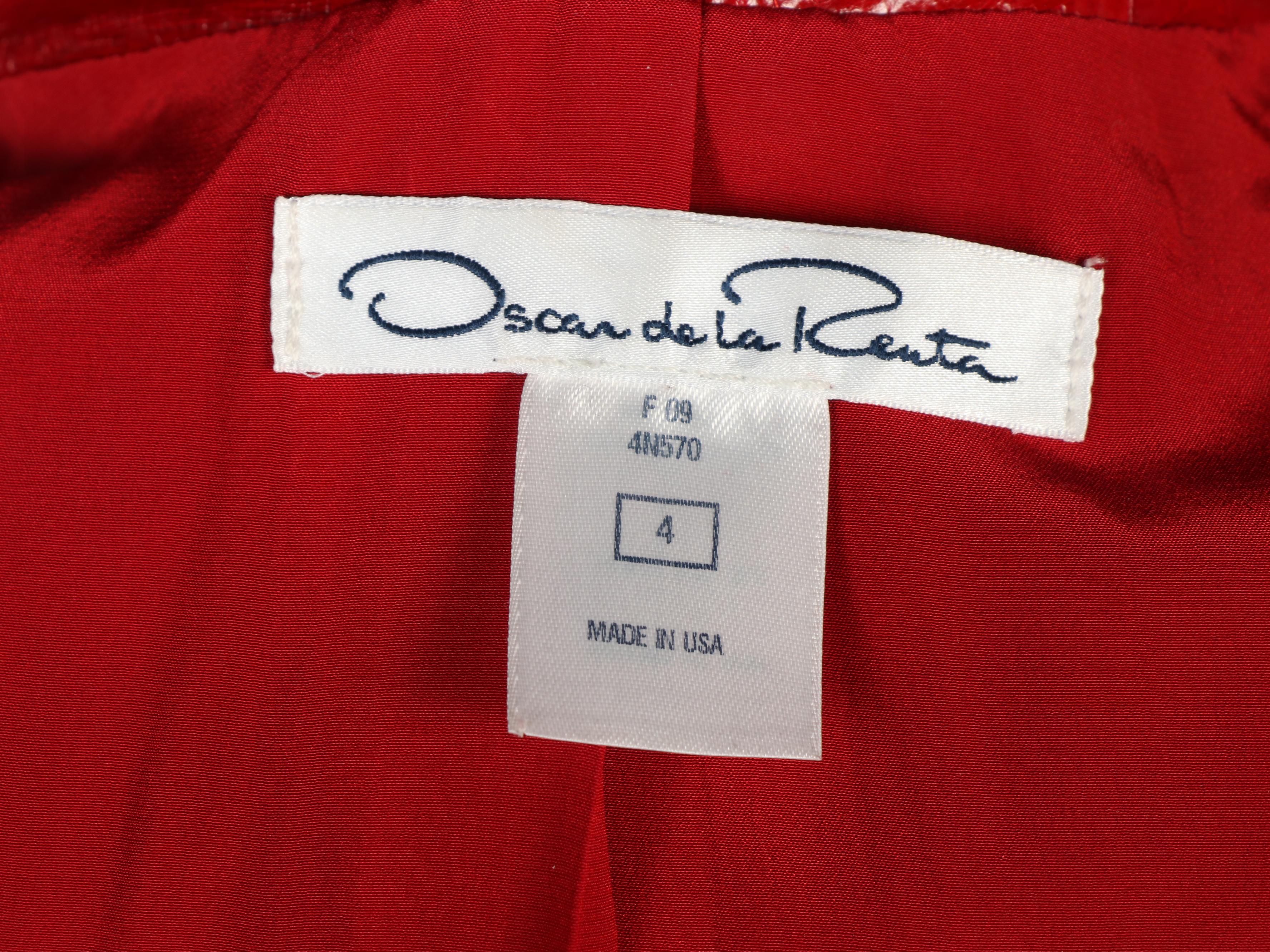 Oscar de la Renta Red Eel Skin Asymmetrical Coat and Beaded Tweed Cropped Jacket