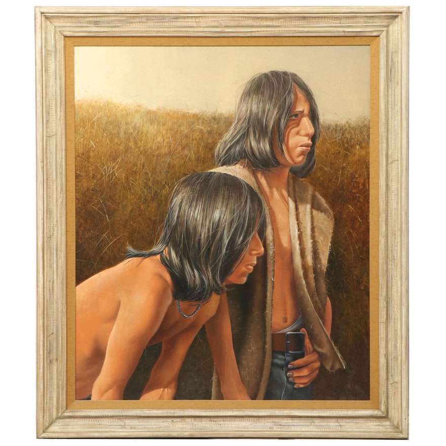 Paul Collins Oil Painting "Joe & Les," Late 20th Century