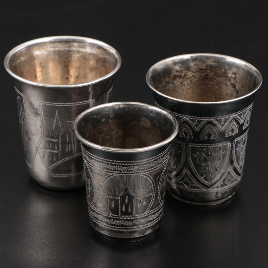 Imperial Russia 84 Zolotniki and Other Engraved  Stopka Cups, Mid-Late 19th C.