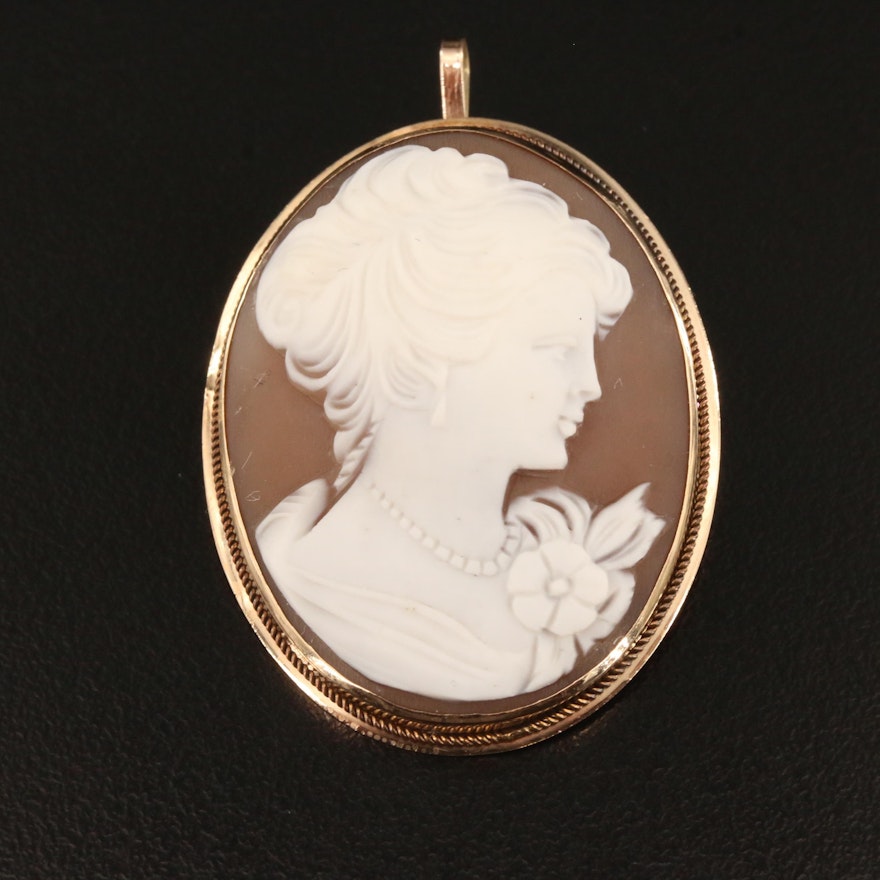 10K Shell Cameo Converter Brooch