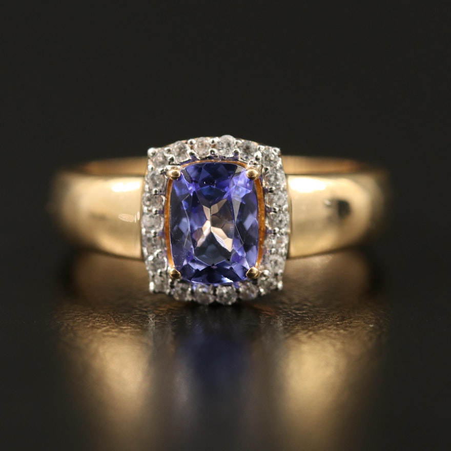 14K Tanzanite and Zircon Halo Ring