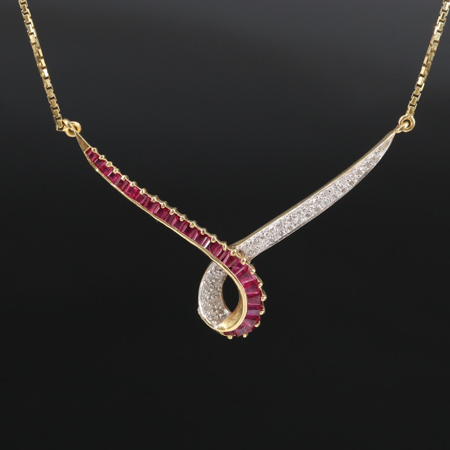 18K Ruby and Diamond Stationary Pendant Necklace