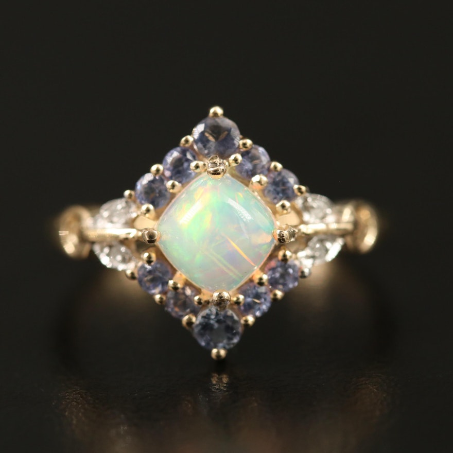 10K Opal, Tanzanite and Diamond Ring