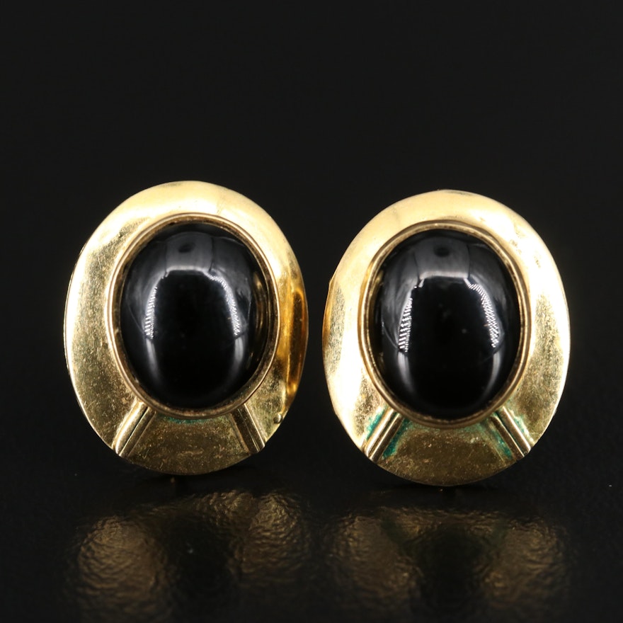 14K Black Onyx Button Earrings