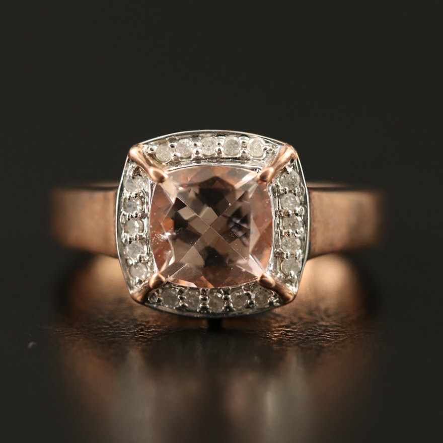 9K Rose Gold Morganite and Diamond Ring