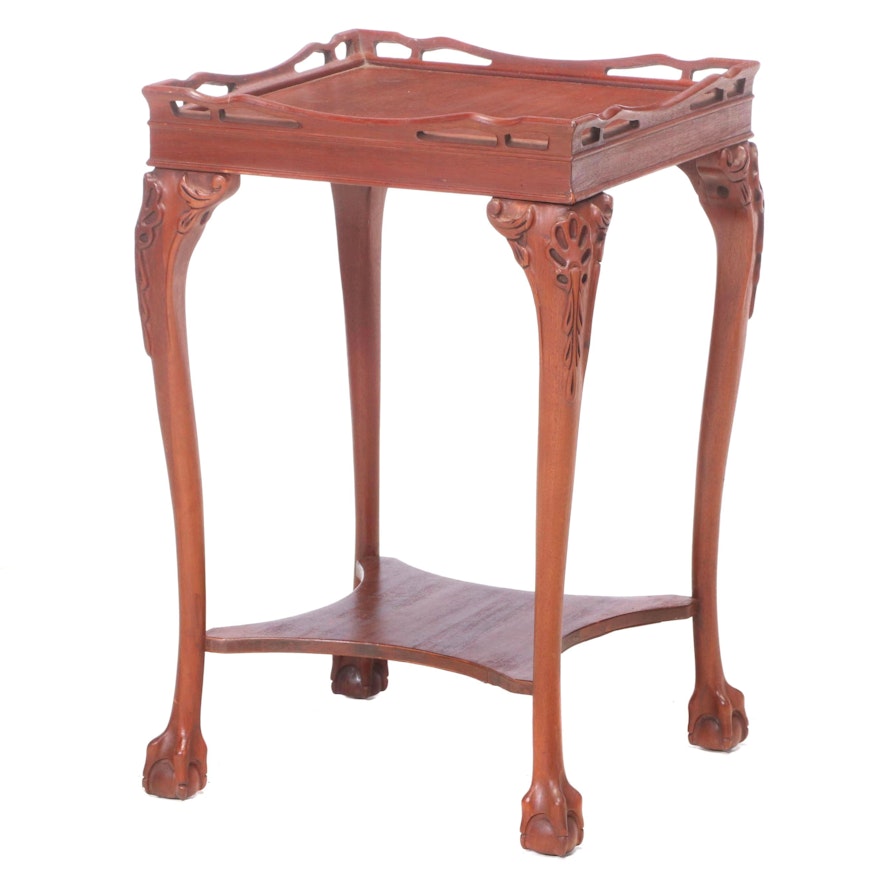Chippendale Style Mahogany Two-Tier Side Table, 20th Century